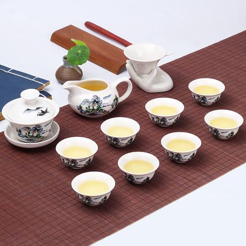 厂家销售陶瓷功茶具套装茶壶茶杯盖碗整套青花瓷可定制logo